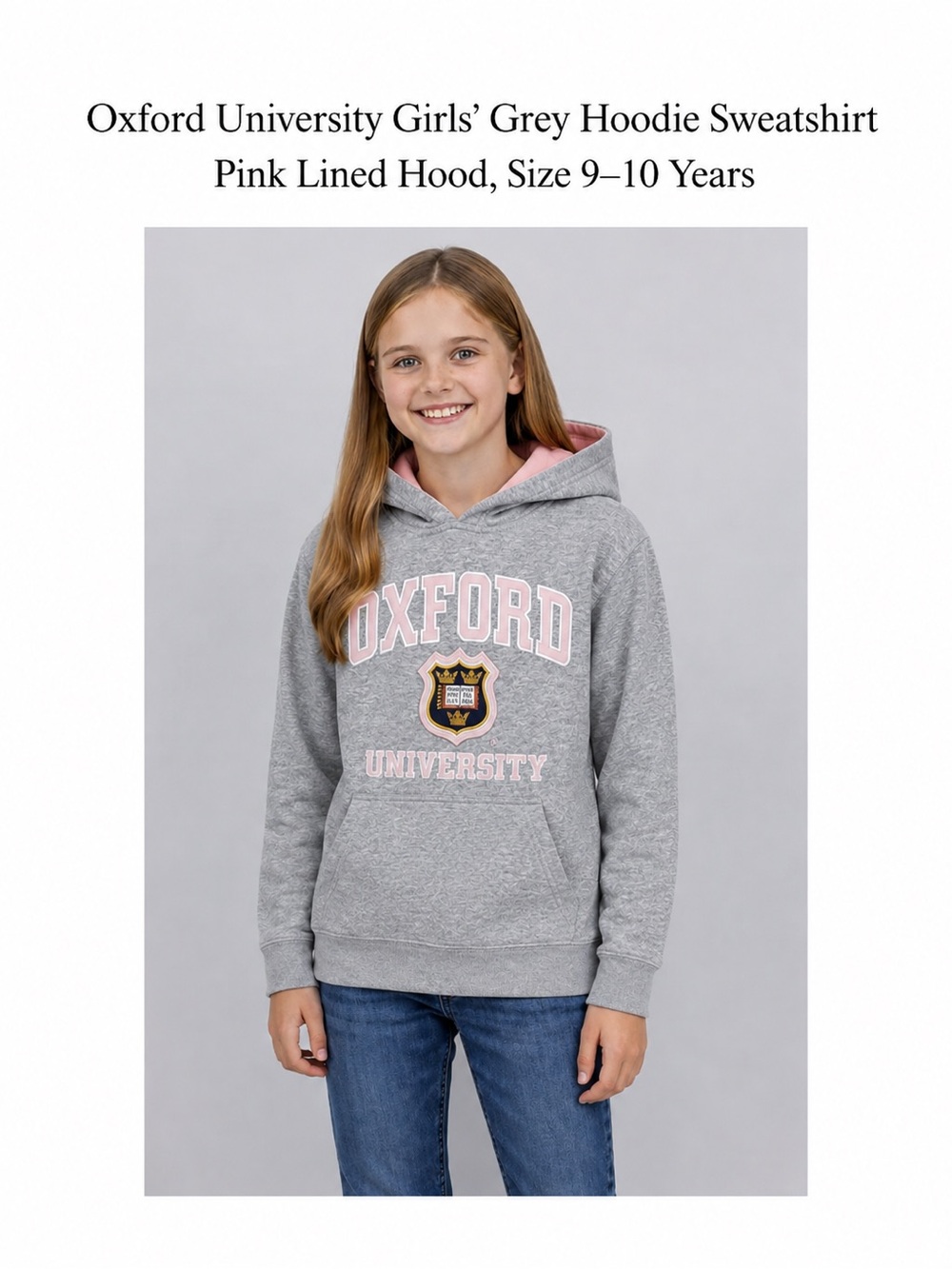 Oxford Logo Grey Hoodie with Pink Lined Hood
